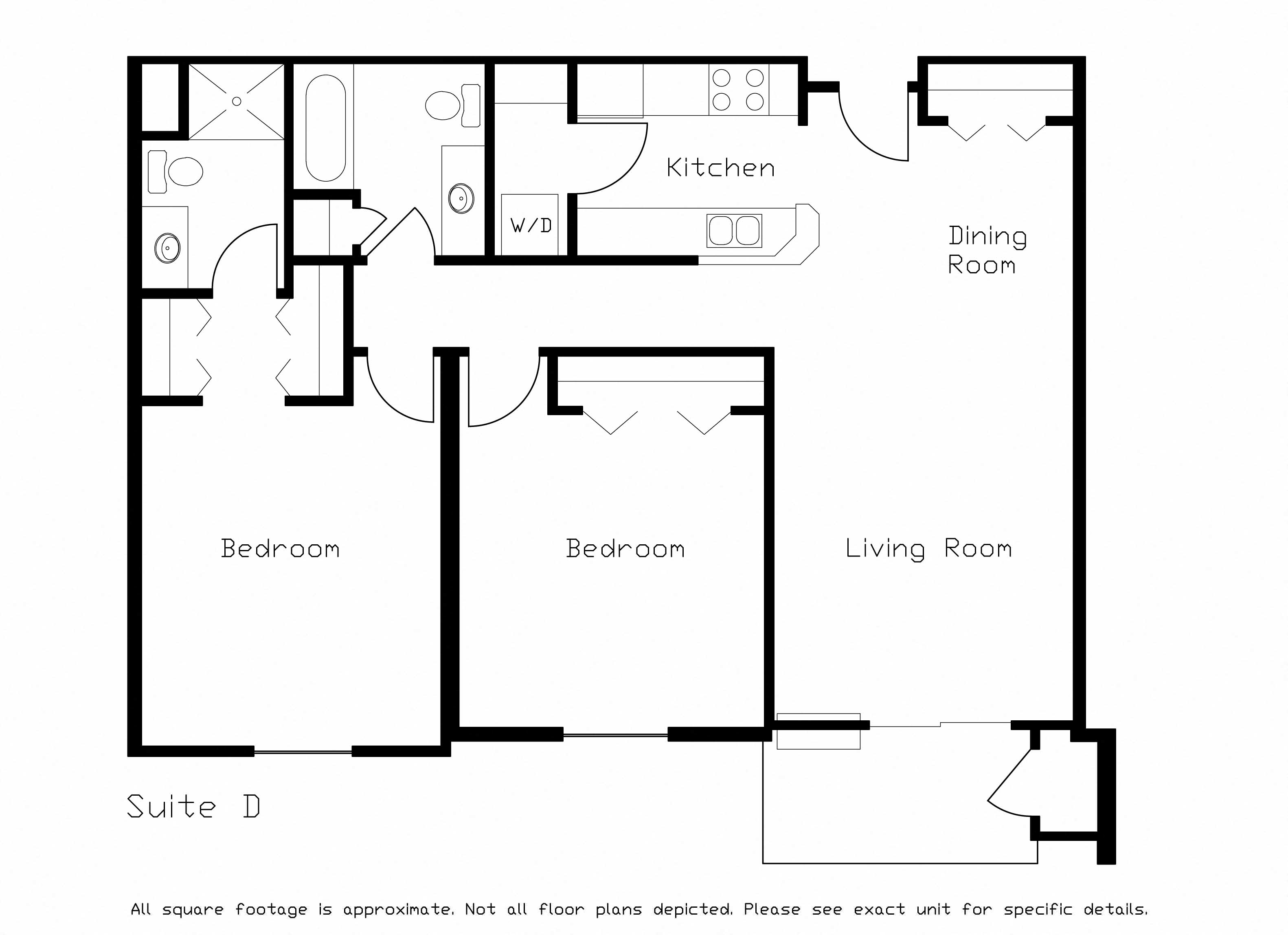 Floor plan for 2 beds, 2 baths, 1092 sqft